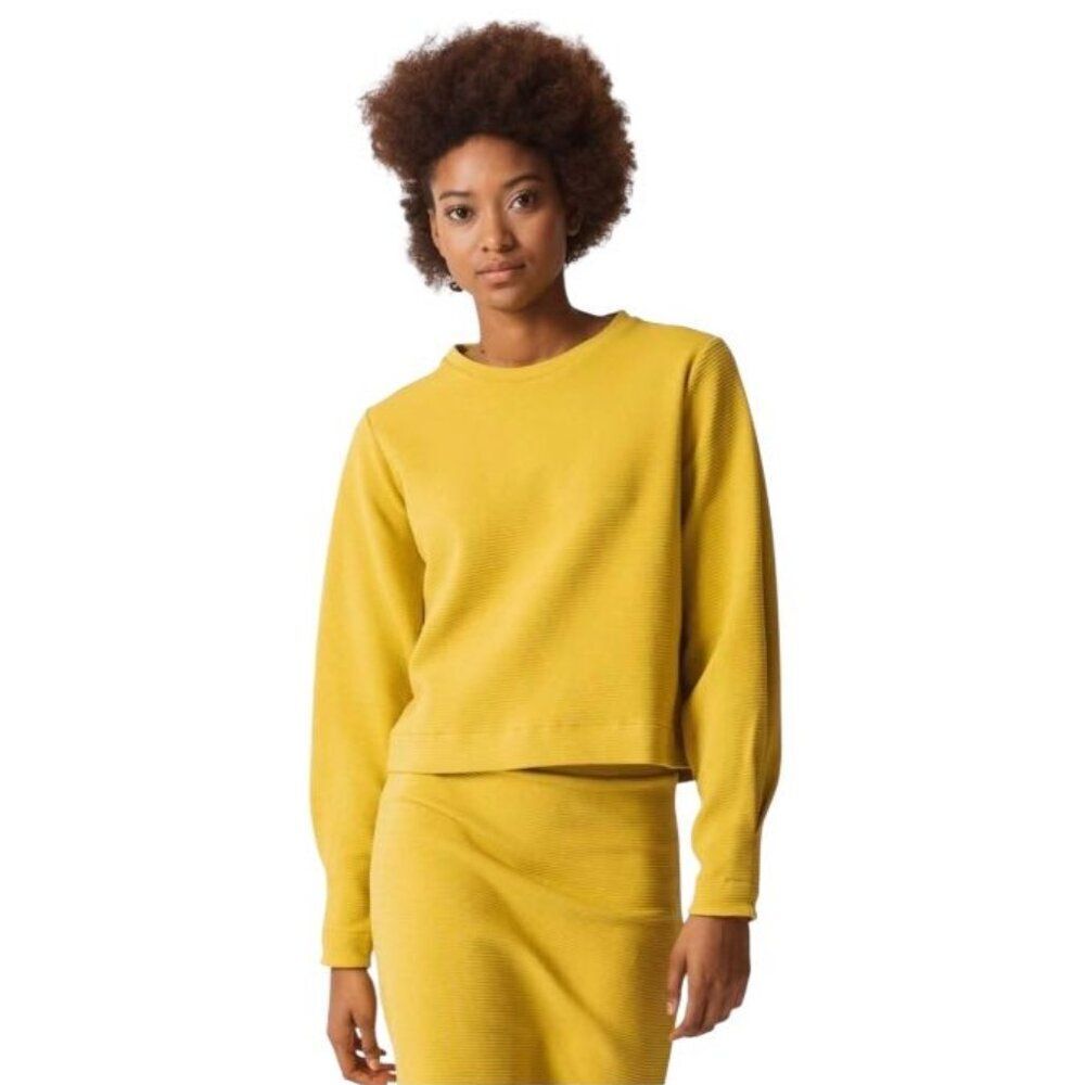 NWT SKFK Miren Organic Cotton Ribbed Puff Sleeve Top Mustard Yellow US Size 4